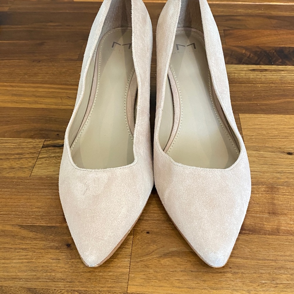 Marc Fisher Lewisa Natural Blush Suede Pointed Toe Block Heel Pumps - Picture 6 of 13